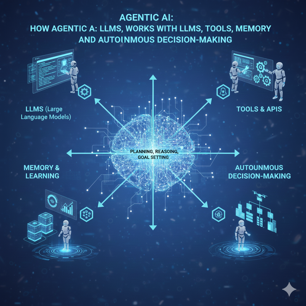 how agentic ai works with llms tools memory and autonomous decision making