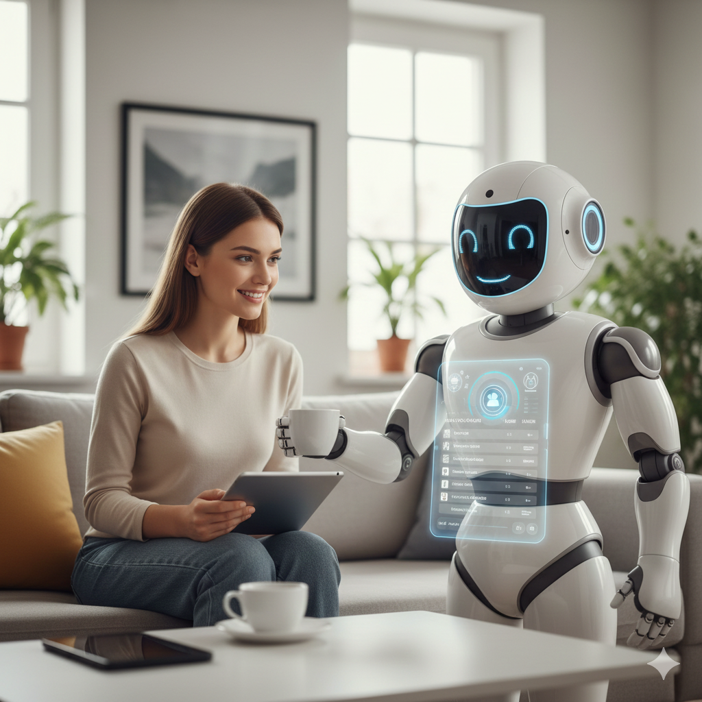 ai companion robot assisting a user at home