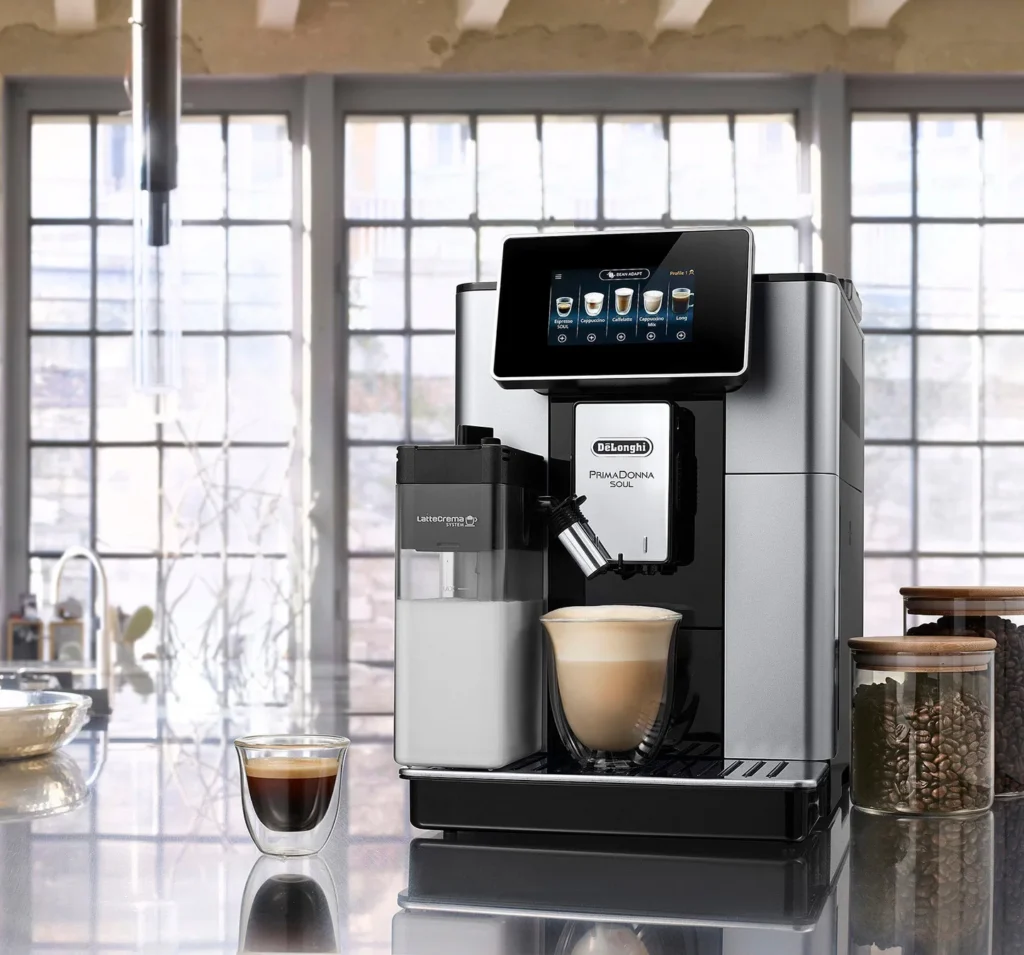 automatic milk frothing system on a smart espresso machine