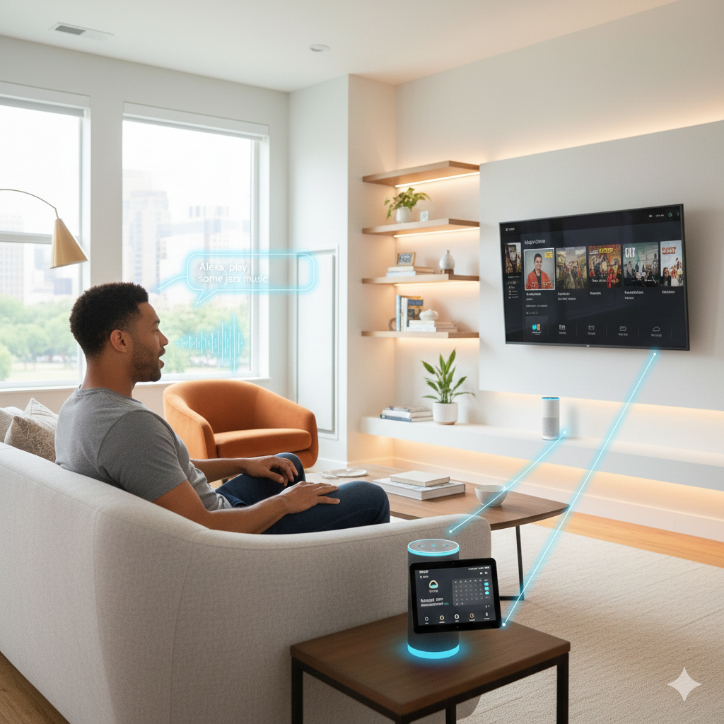 close up of echo device in modern interior