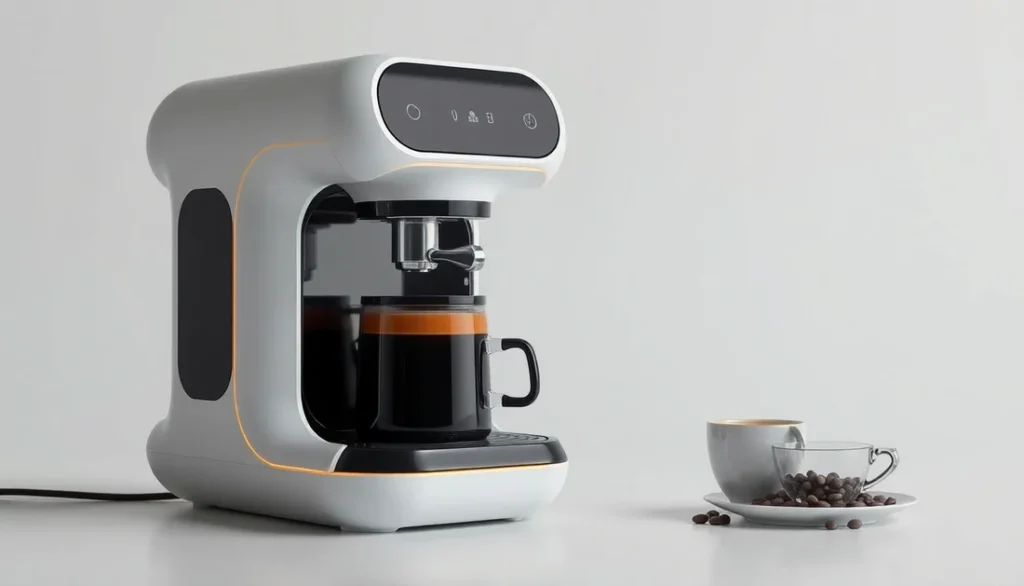 espresso shot being extracted from a smart espresso machine with ai control