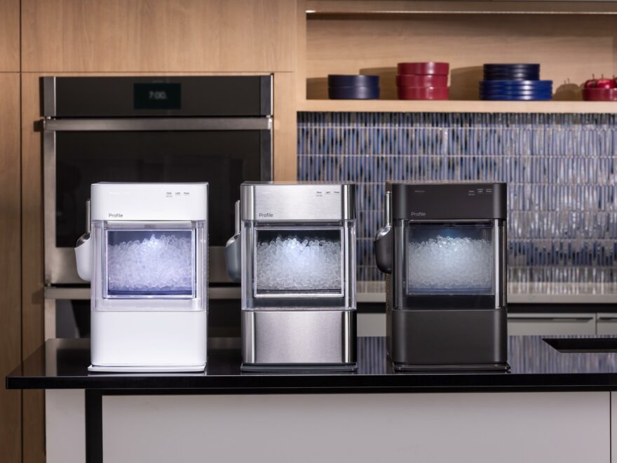 ge profile opal 2.0 nugget ice maker on kitchen countertop