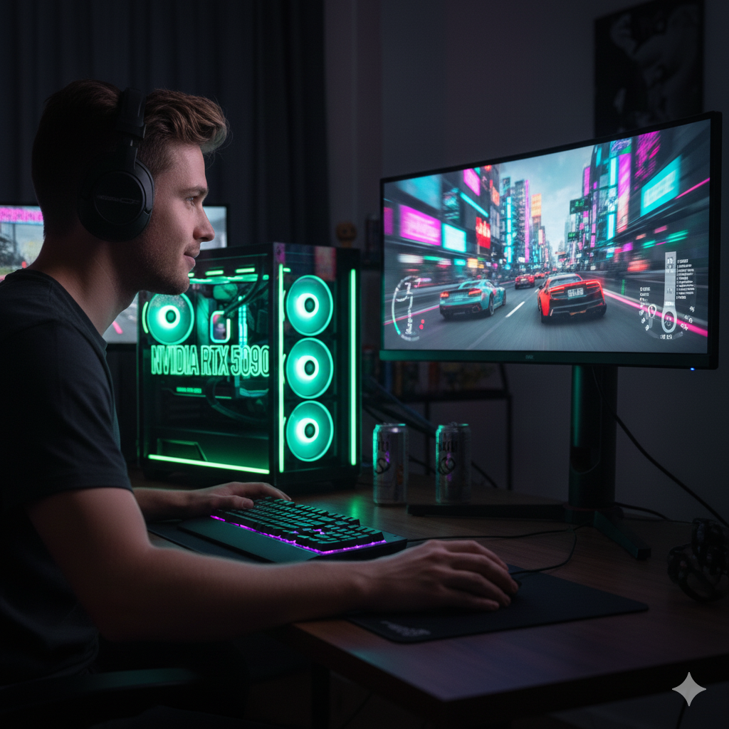 gamer enjoying smooth gameplay on a high end pc