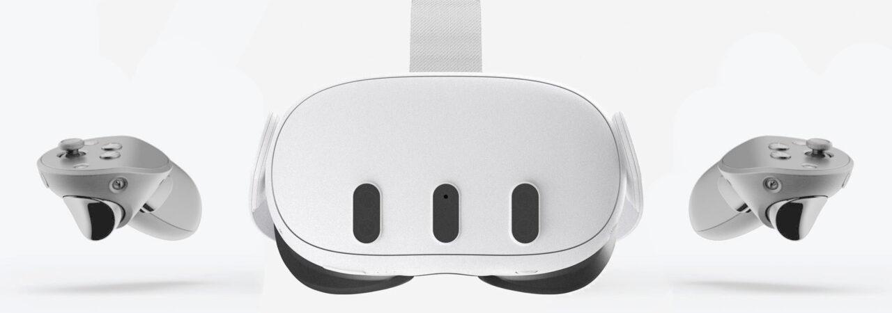 meta quest 3 headset front view and controllers