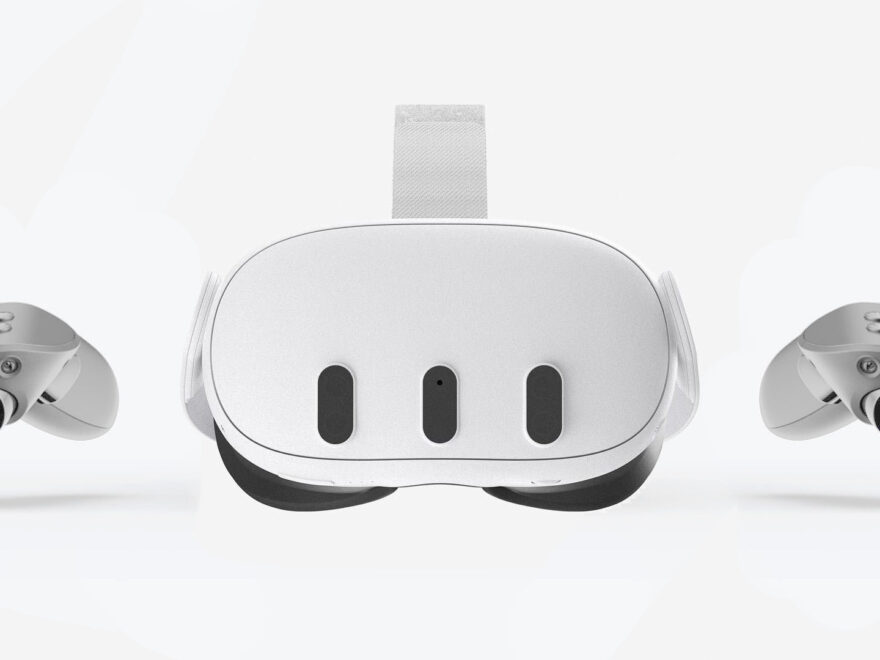 meta quest 3 headset front view and controllers