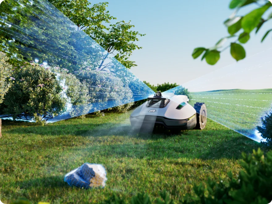 modern robot lawn mower operating on a suburban lawn 1