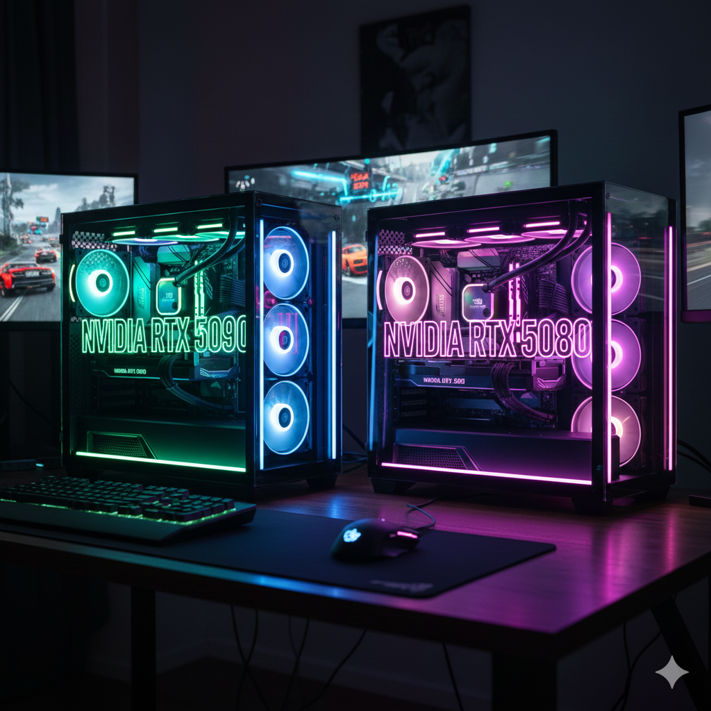nvidia rtx 5090 and rtx 5080 comparison inside gaming pcs