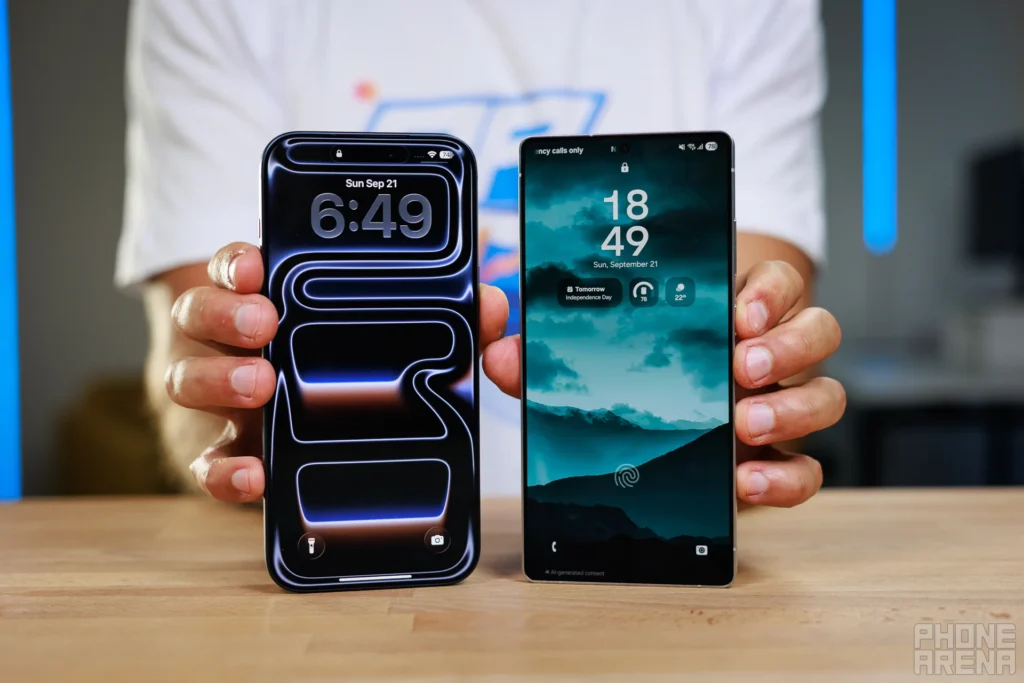 samsung galaxy s25 ultra and iphone 17 pro max display comparison