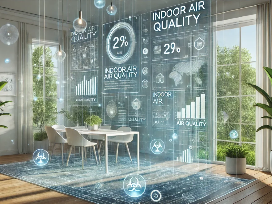 ai ambient sensing device on living room shelf tracking air quality and environmental data